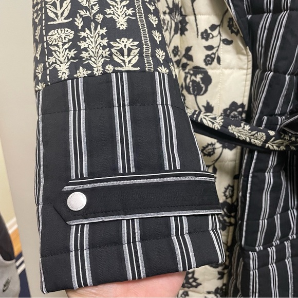 Avec Les Filles Quilted Robe Coat in a black and cream patch work L - Picture 6 of 10